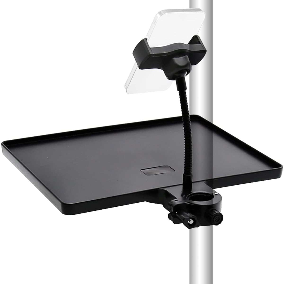 Universal Microphone Stand Tray with Mobile Phone Holder Adjustable Microphone Stand Tray Mic Stand Clamp-on Rack Tray Holder Microphone Stand for Stage Live Streaming Concert Production Karaoke