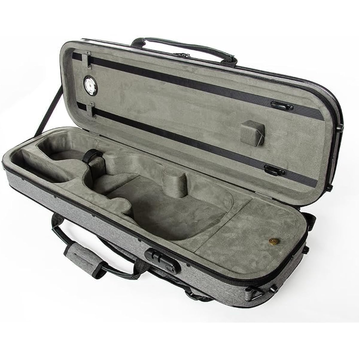 Christina 4/4 Full Size Violin Square Canvas Oxford Case with Combination Lock, Built-in Hygrometer, Shoulder or Hand Strap (BVG) (Black)