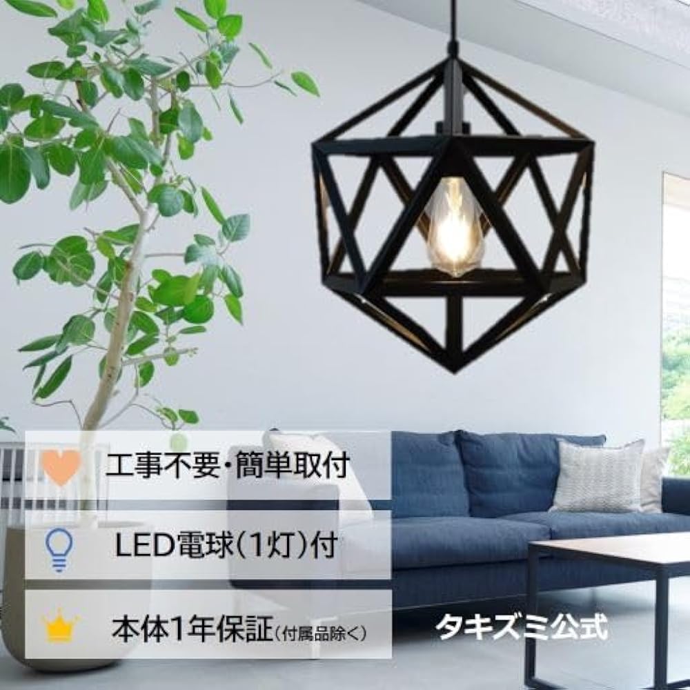 Takizumi Pendant Light LED Filament Bulb Included Steel Shade GL1078P Black