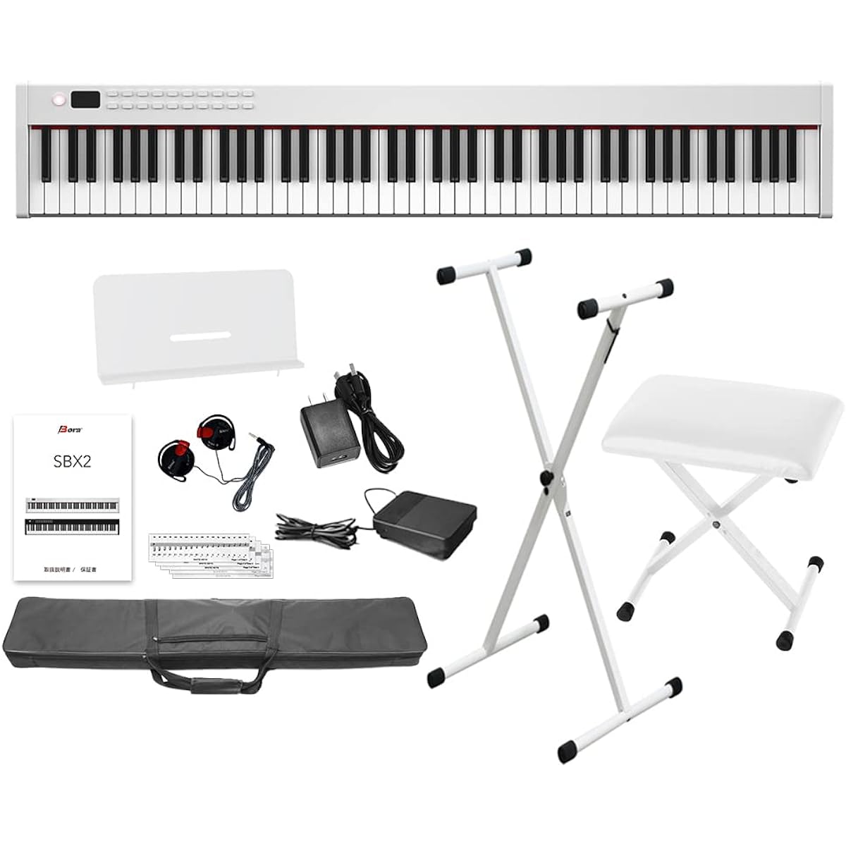 BORA Digital Piano 88 Keys Keyboard X Stand and X Chair Set Slim Body Rechargeable Portable Beginner White Space Saving Lightweight Thin Shimamura Musical Instrument Original