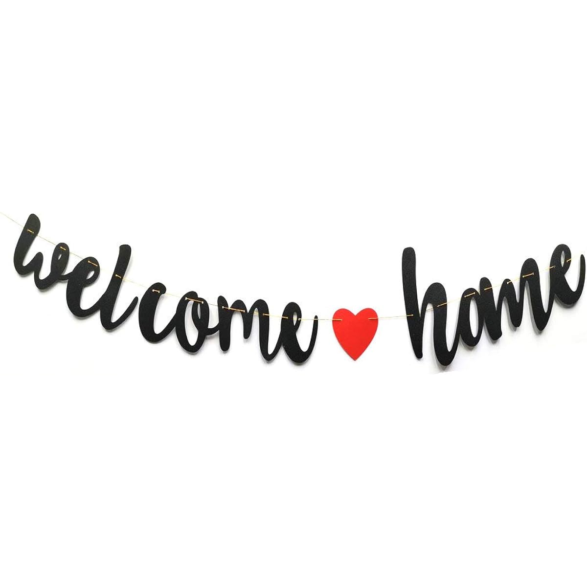 Welcome Home Black Glitter Banner Housewarming Patriotic Military Decorations Family Party Supplies Bunting Photo Booth Props Sign Pre-Strung