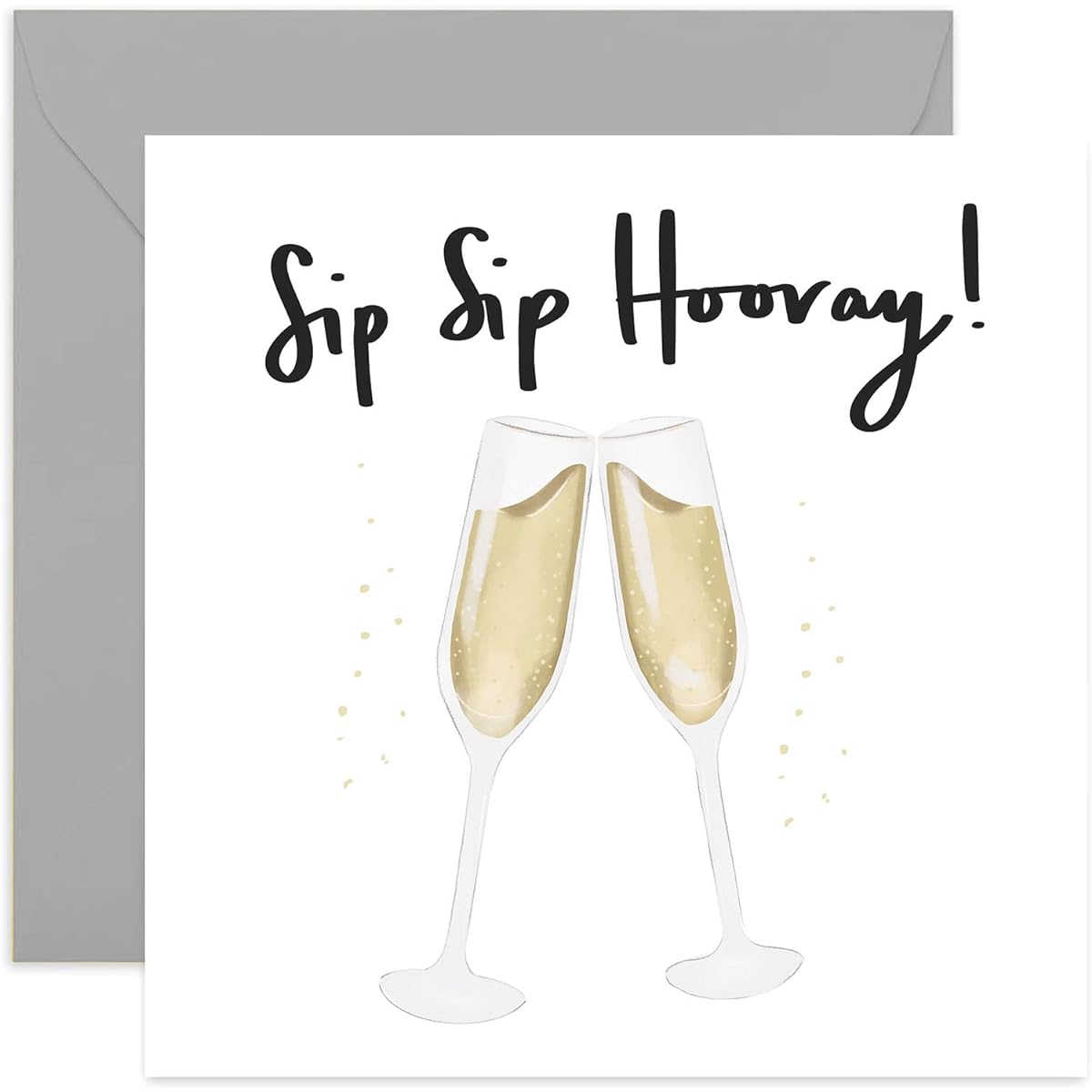 Old English Co. Sip Sip Hooray Congratulations Card - Wedding Anniversary Engagement Greeting Cards for Him and Her | Blank Inside with Envelope