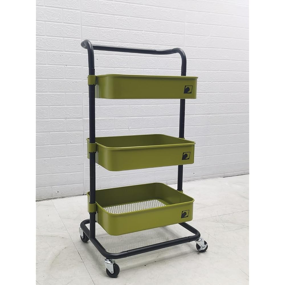 SIGNET Storage Shelf Height Adjustable Mobile Rack Three Tier Steel Rack with Casters OD Color 54168 Yellow Green