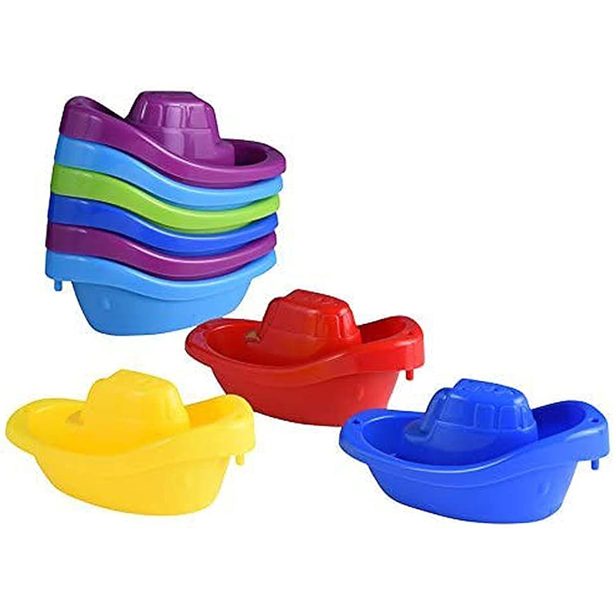 Playkidz Bath Toys Little Boat Train 9 Pack Stackable Plastic Kids Tubs and More, 6 Colors, Ages 3+