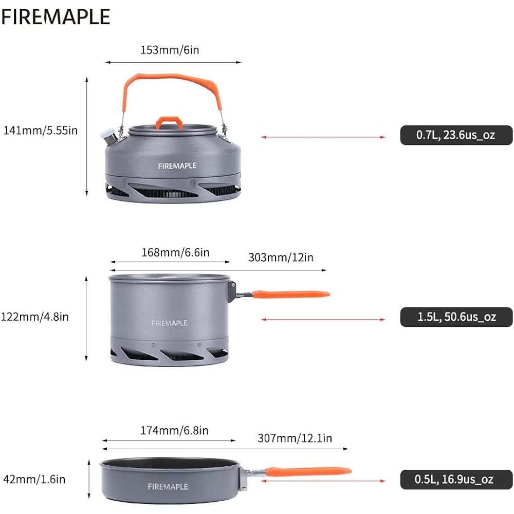 Fire-Maple Aluminum Heat Exchange Kettle Pot Fluorine Coated Frying Pan Set