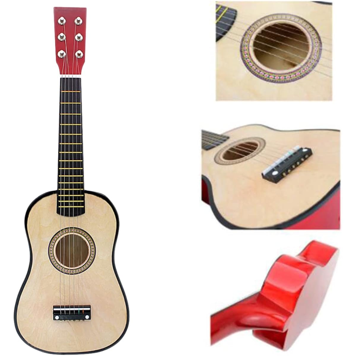 Toddmomy Acoustic Guitar 1 Piece 23 Inch Wooden Guitar, Kids Guitar 6 Strings Toddler Guitar Small Guitar Ukulele Musical Instrument for Children Beginners Adults, Wood Color Wooden Guitar