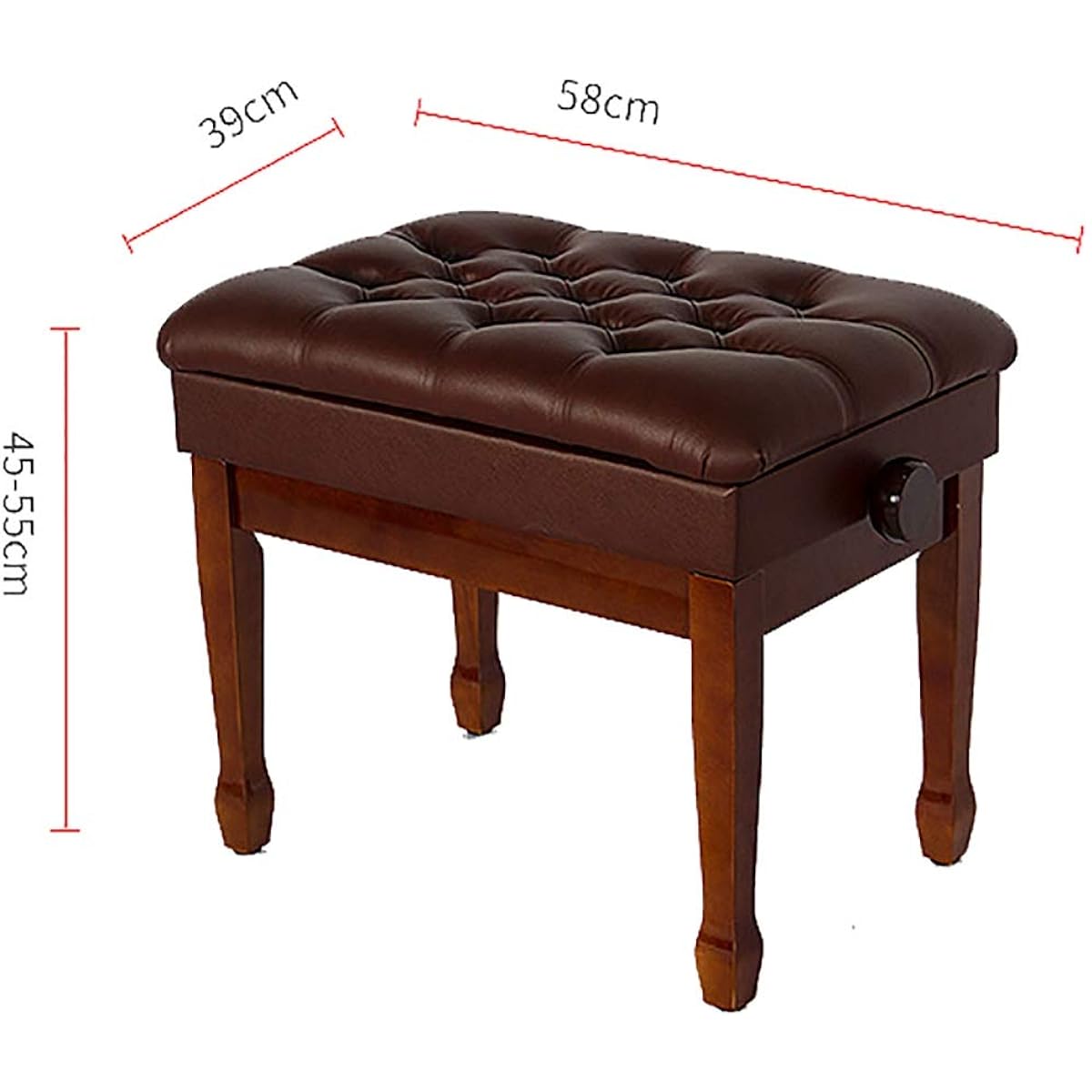 Comfortable and textured Single double piano stool solid wood children's piano stool can be raised and lowered to the bookshelf Elegant piano stool (Color: Black2, Size: 58x39x46cm)