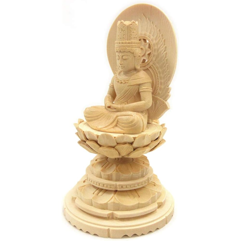 Kurita Buddha Statue Brand [Tathagata] (Womb World) Dainichi Nyorai Seated Statue 2.0 Dimensions (Total Height 18cm, Width 10cm, Depth 9cm) High Quality Wood Carving Made of Cypress Wooden Sunlight Luminous Circular Stand 5664