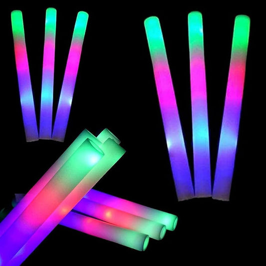 50 LED Foam Sticks Bulk 18 Inch Multicolor 3 Flashing Modes Glow in the Dark Party Supplies