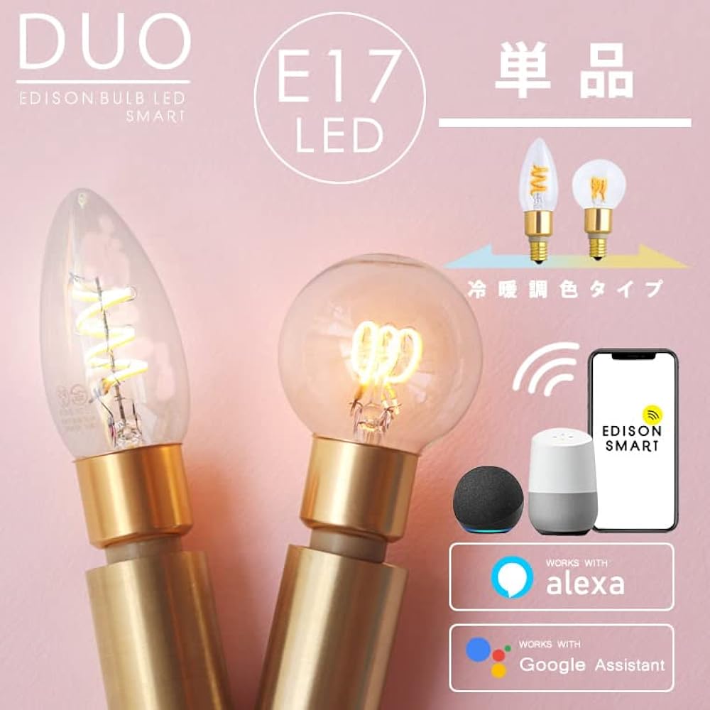 [Alexa Compatible] E17 Edison Bulb LED Smart DUO (Mini GLOBE Clear) x 2 Piece Set, Dimmable Cool/Heat Toning Smart Light Bulb Smart LED Alexa