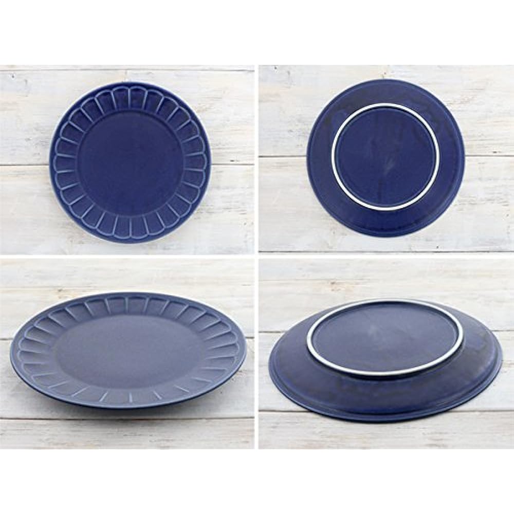 Tableware East Shinogi Flower Rim Plate 23cm Navy & Gray Set Large Plate Pasta Plate Plate Dinner Plate Dessert Plate