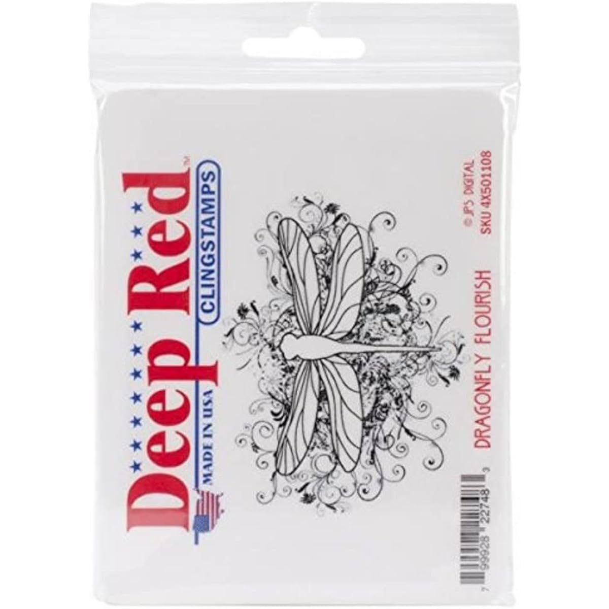 Deep red cling stamp dragonfly flourish
