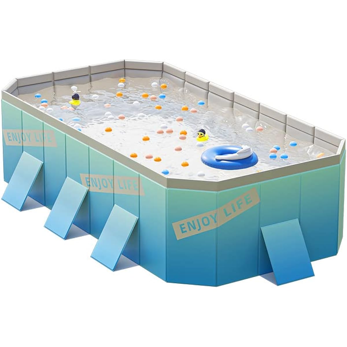 Folding Pool, Folding Pool, Non-Inflatable Pool, Water Play, Pool Frame Pool, No Air Pump Required, Large, Medium, Small Home Pool, Vinyl Pool, For Kids, Adults, Easy to Store, Easy to Install, Garden, Indoor, Outdoor (2.6m, E)
