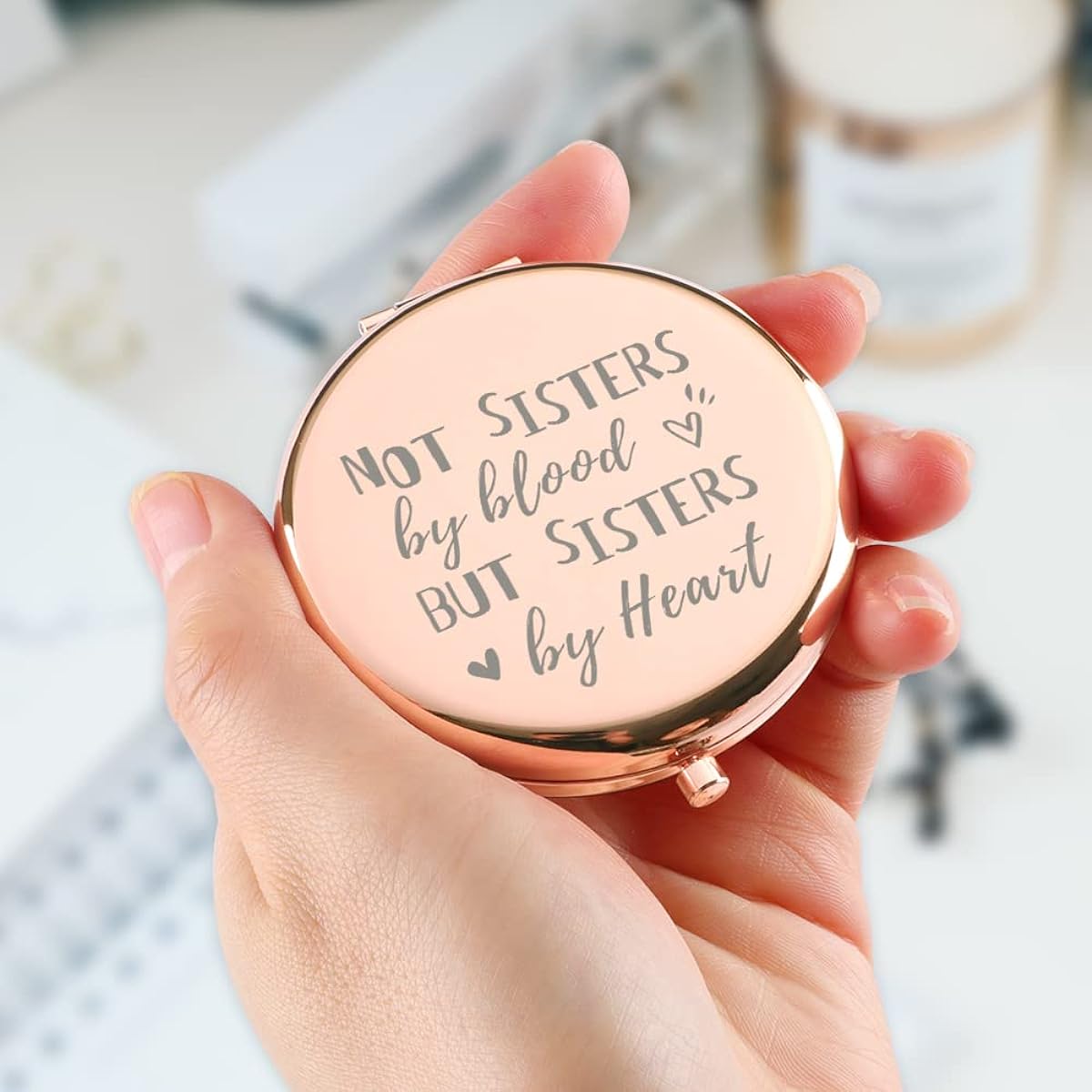 Sister Not Sisters by Blood But Sisters by Heart Pocket Mirror Rose Gold Non-Biological Sister Friendship Christmas Unique Personalized BFF Gifts Gifts for Sisters