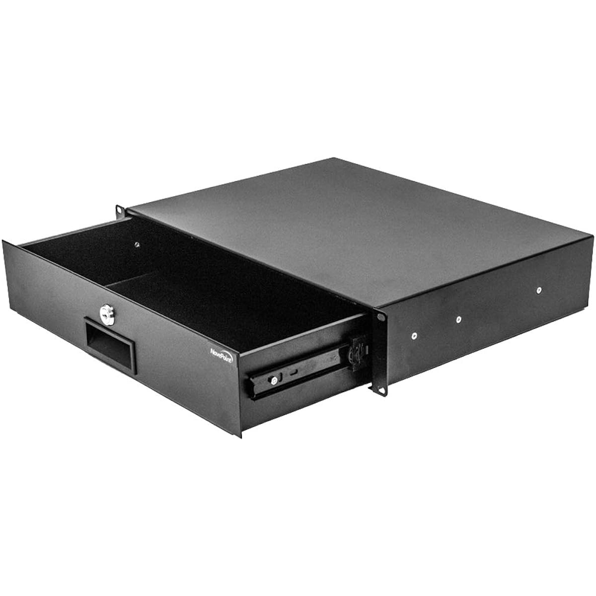 Navepoint Drawer Rack Mount 19" Server Cabinet Case or DJ with Lock and Key, 2U, Black