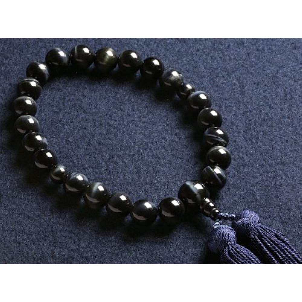 Kyoto Buddhist Altar Hayashi Prayer Beads for Men, Pure Silk, Miyakofusa, Blue Tiger Eye Stone (Beads for Men), Informal Prayer Beads, One Hand, Single Flower [Hawkseye] [Bead Bag Set] M-023 Kyoto Prayer Beads Can be used by all sects