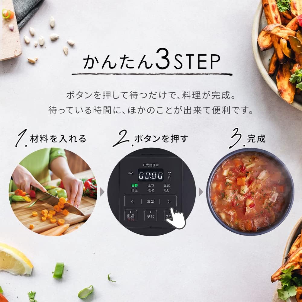 IRIS OHYAMA Electric Pressure Cooker 3L 3~4 People Easy Cooking Easy Cleaning 7 Functions in 1 Automatic Menu 15 Recipe Book Included PMPC-REMA3-H Dark Gray