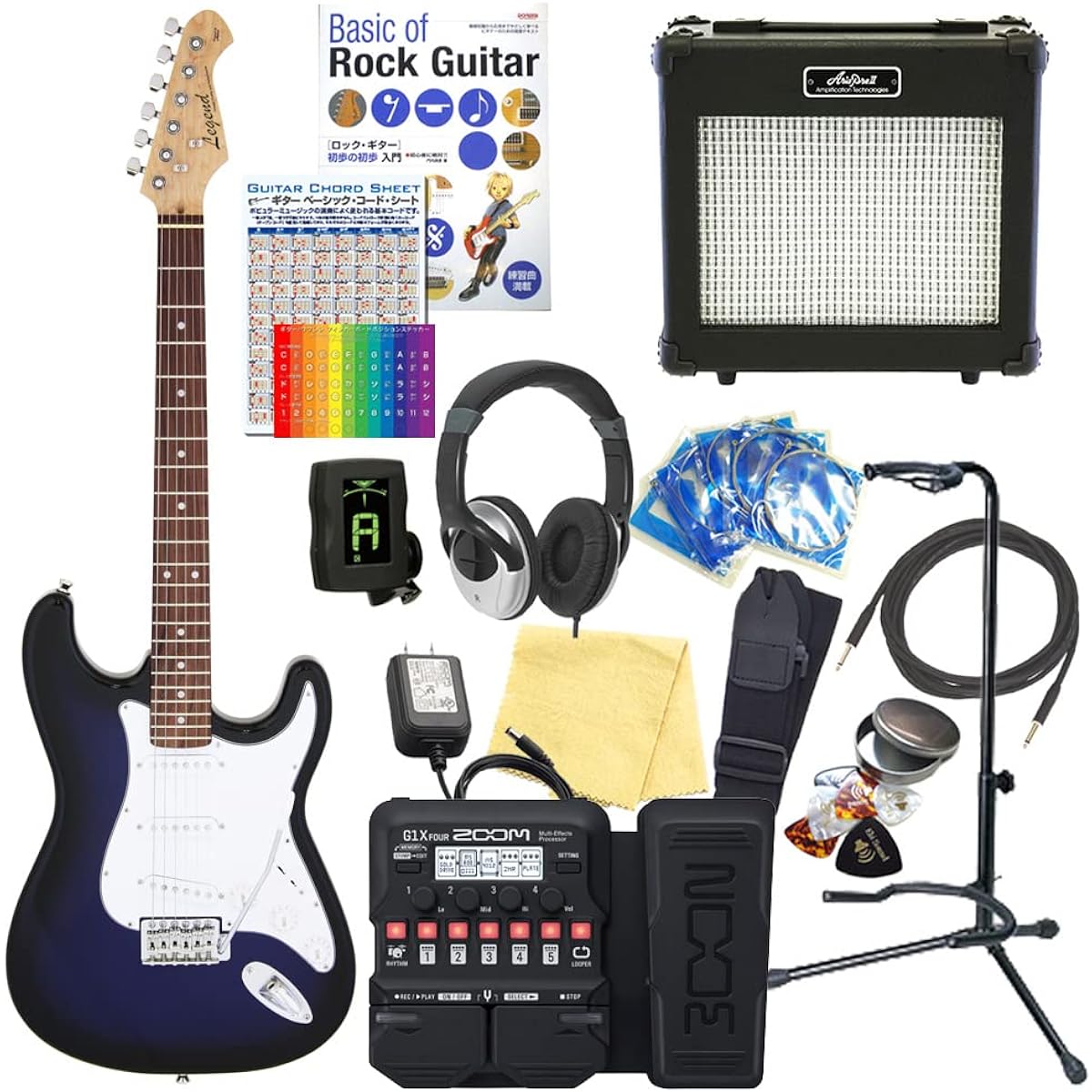 Electric Guitar Beginner Set Stratocaster Type 18-piece Set Legend LST-Z BBS [ZOOM G1XFour Multi-effector Included]