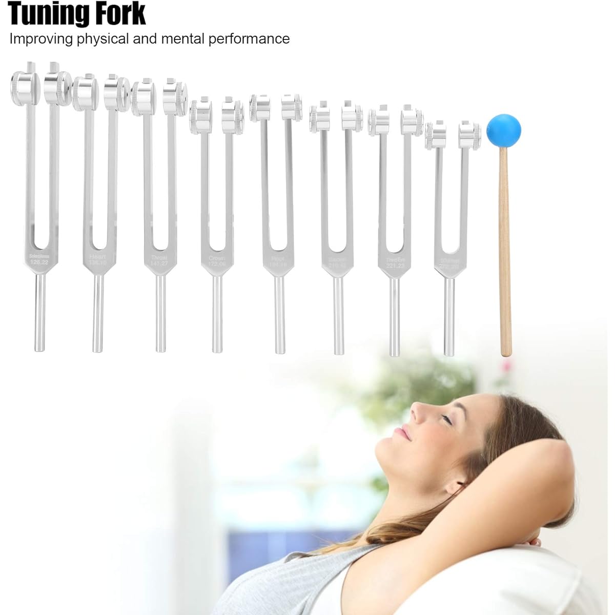 Tuning Forks, Set of 8, Aluminum Healing Tuning Forks Starter Kit for Relax Mind Body Sound Therapy (126.22 Hz 136.1 Hz 141.27 Hz 172.06 Hz 194.18 Hz 210.42 Hz 221.23 Hz 272.20 Hz)