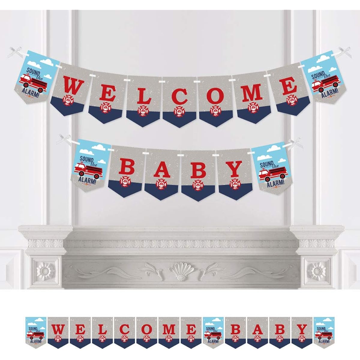 Big Dot of Happiness Fired Up Fire Engine Firefighter Fire Truck Baby Shower Bunting Banner Party Decorations Baby