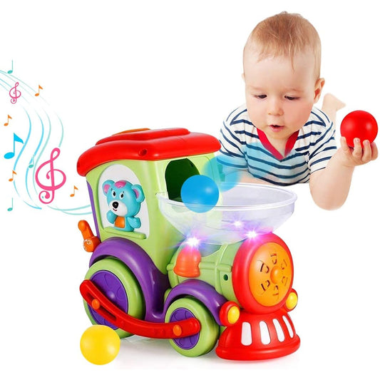 VATOS Toddler Train Toy, Ages 1-2 - Stroller Toy, 18 Months and Up, with Drop Ball, Musical Sensory Crawling Toy, Toddler Baby, 1st Birthday, Educational Toy, 1 Year Old, 2 Year Old, 3 Year Old, Kids, Girls, Boys