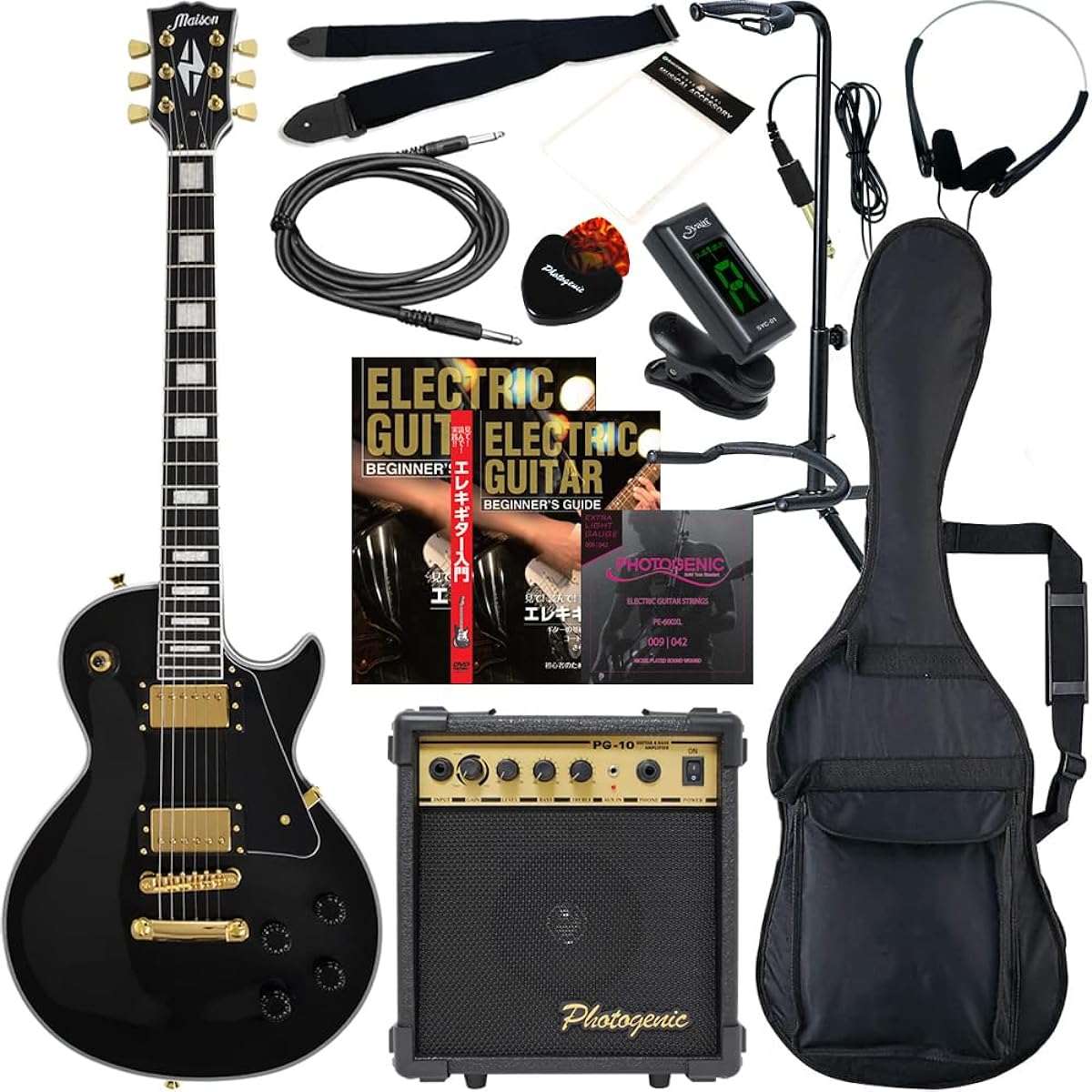 Maison Electric Guitar Les Paul Type LP-38C/BK Black Beginner 13-piece Set