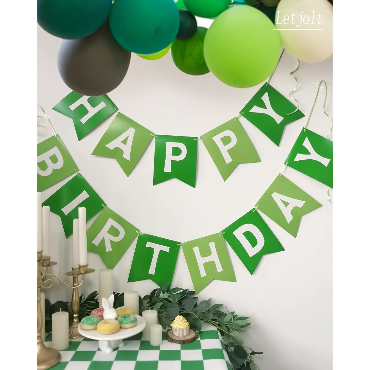 13pcs Green Happy Birthday Banner Green Theme Birthday Party Supplies Sign Birthday Garland Nursery Hanging Decorations