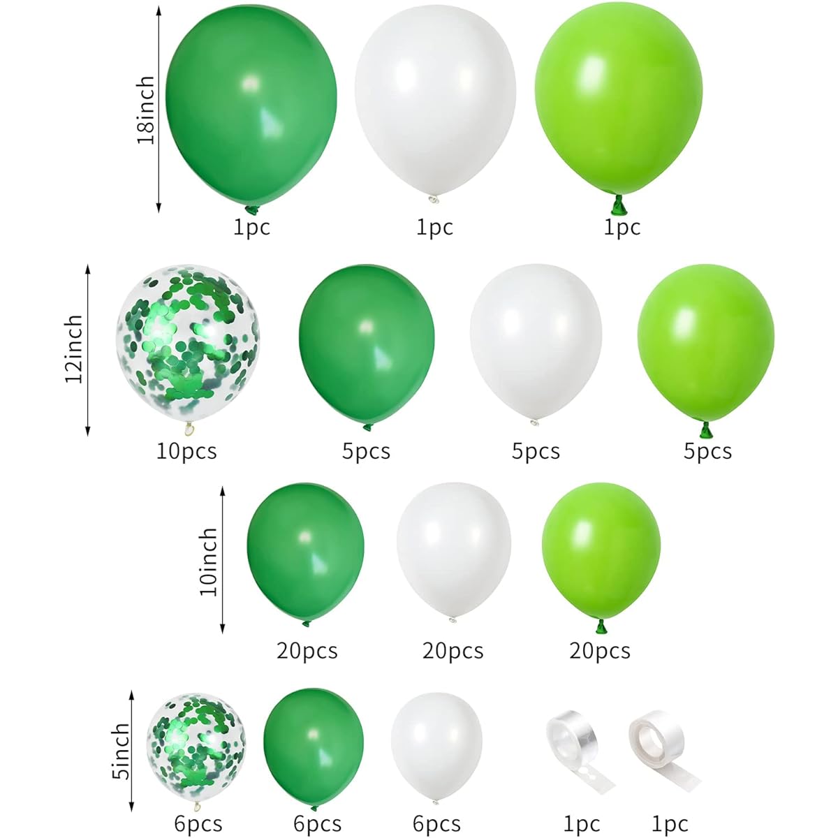 Jungle Balloon Garland Arch Kit 108pcs White Green Latex Confetti 18&12 10&5" Balloons Wildlife Forest Tropical Safari Theme Baby Shower Boy Birthday Party Supplies Decorations