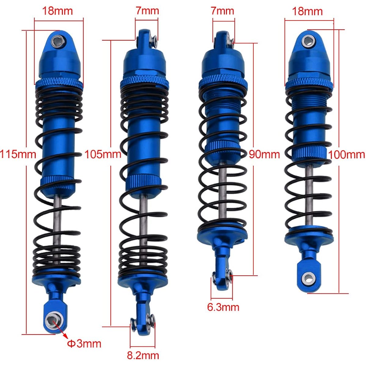 HobbyPark Aluminum Front & Rear Shock Absorbers Pre-assembled Full Metal RC 1/10 Traxxas Slash Stamped Rustler Nitro Slash Parts Replacement 5862 3760 3762 (Navy Blue)