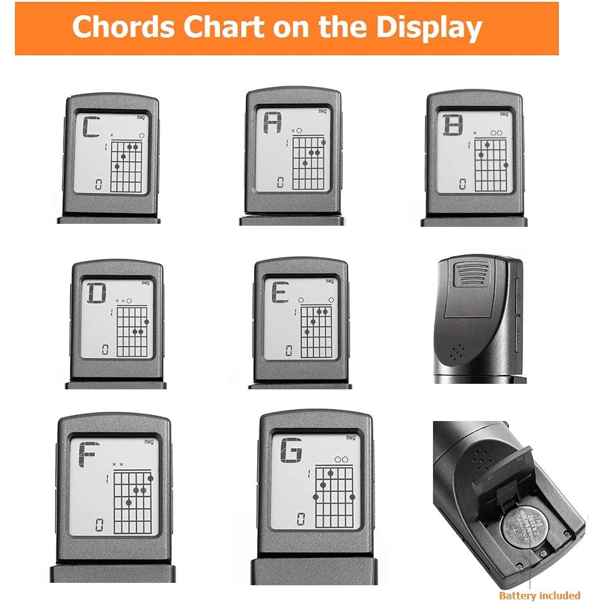 Pocket Guitar Chord Practice Tool, Portable Guitar Neck Trainer for Beginners with Rotatable Chord Chart Screen (Battery Included)