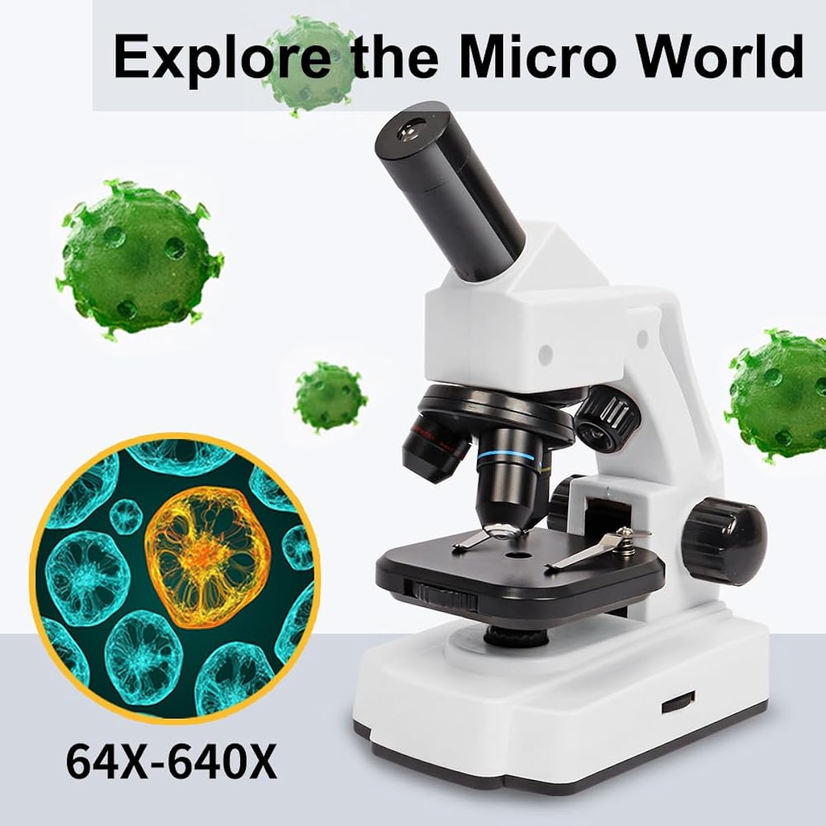 Microscope for Kids Students Adults 64-640X Biological Microscope for School Lab Home Education Compound Microscope with Experiment Kit for Ages 8-12