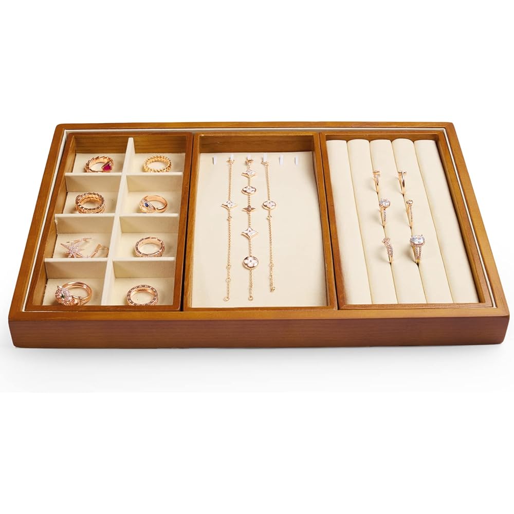 Oirlv Jewelry Tray, Accessory Tray, Wooden, Necklace, Bracelets, Earrings, Rings, Display/Storage, Accessories Holder, Luxury, Stylish P07101 (White)