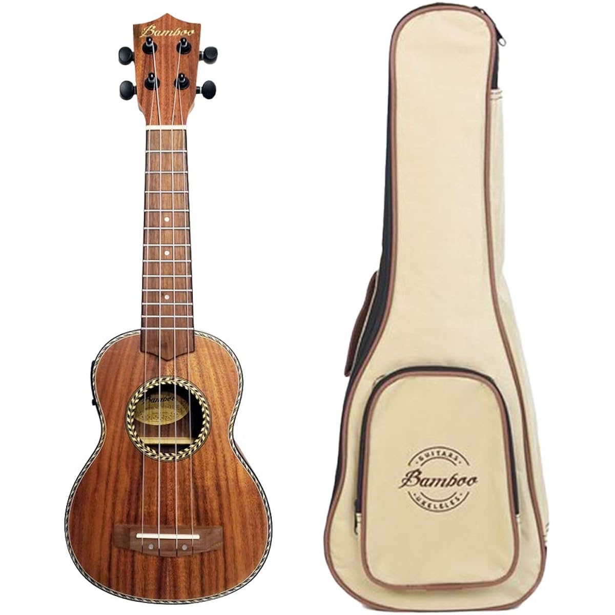 Bamboo Ukulele Preamp with Tuner, Electric Ukulele, Soprano Size, Core Material, Gear Peg Specifications, BU-21CCQ (Built-in Tuner, Soft Case Included) [Domestic Genuine Product]