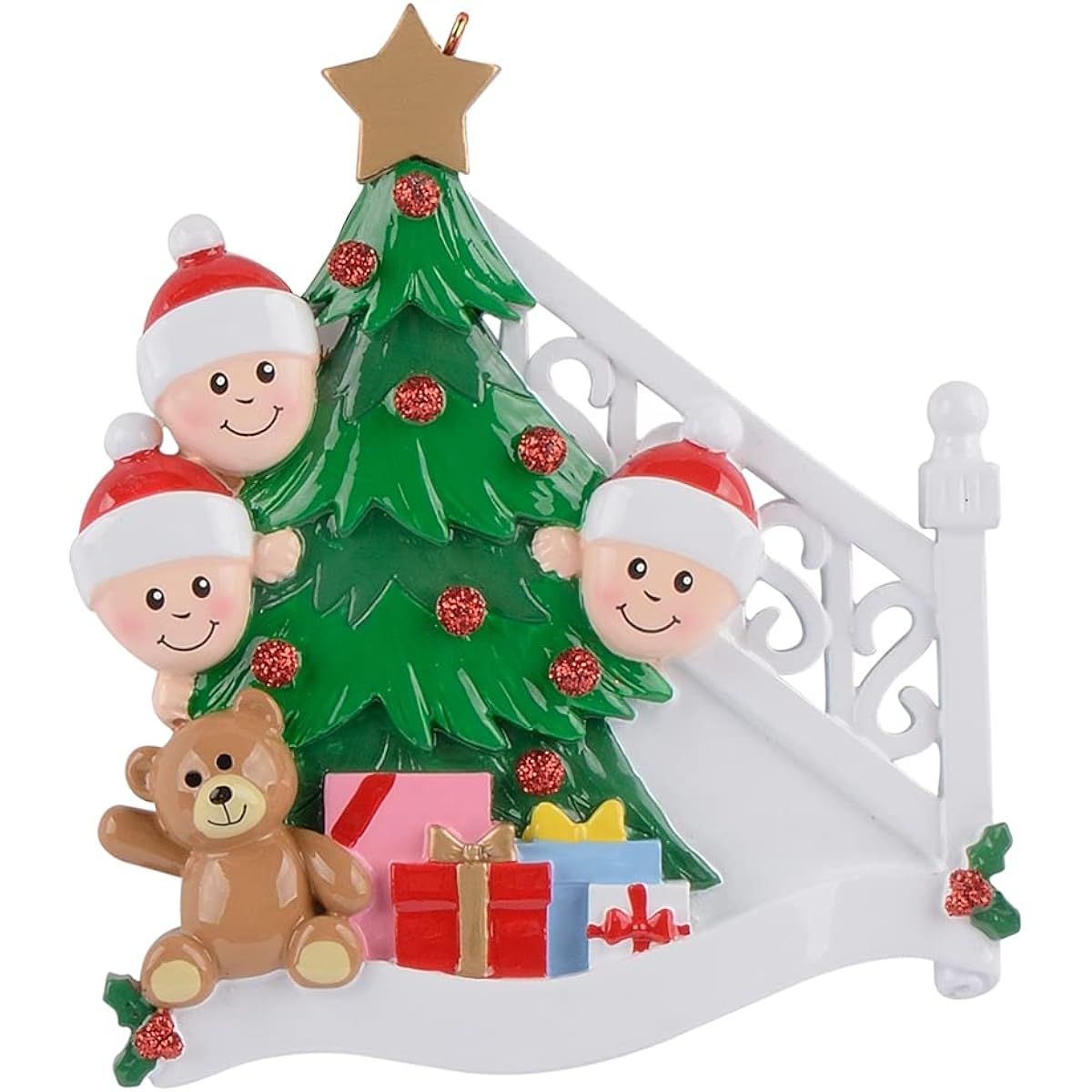 MAXORA Peeping Family 3 Christmas Ornaments 2022 - Personalized Happy Family Ornaments - Christmas Morning Gift Box Ornaments - Custom Keepsake Gifts for Kids and Grandchildren Cousins Brothers