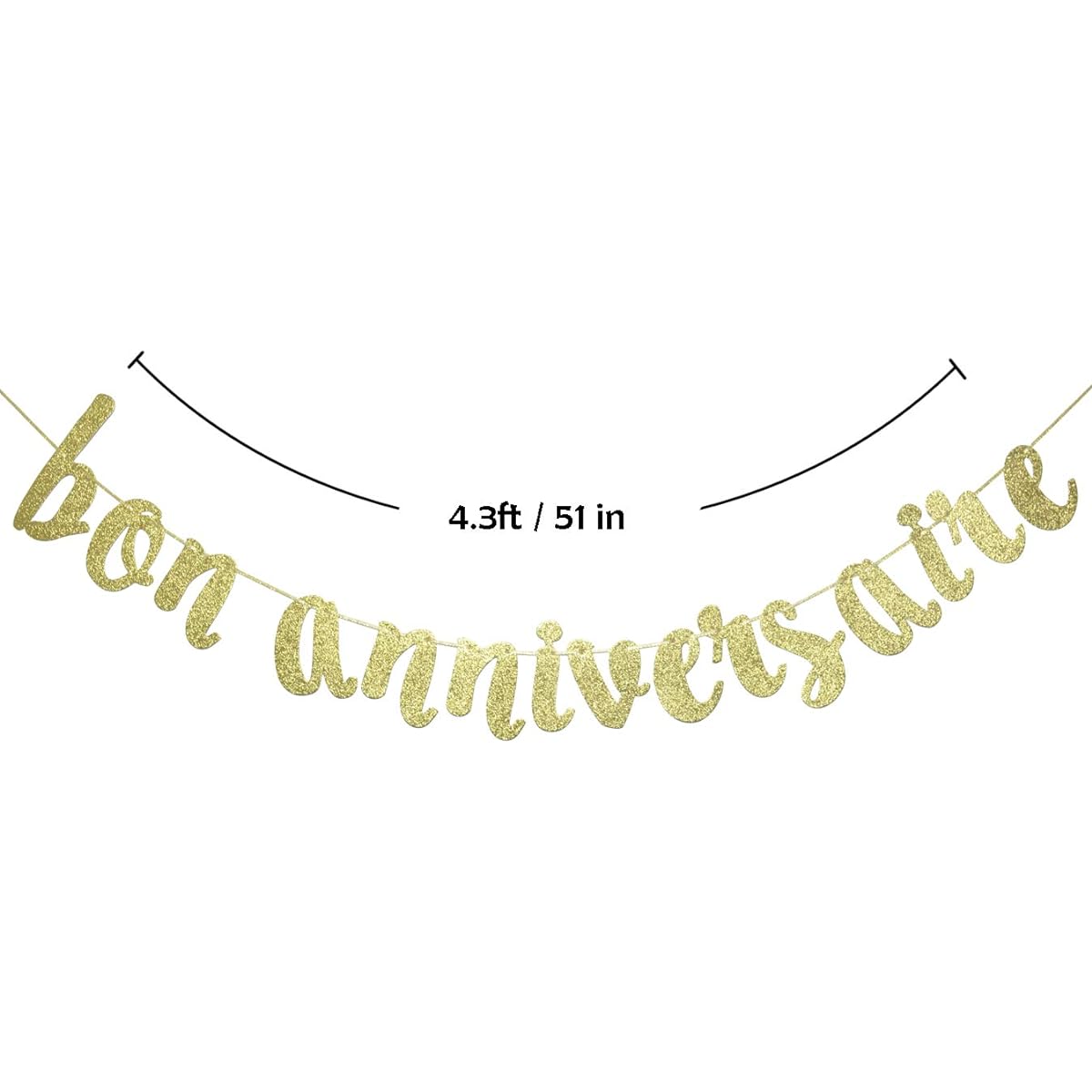 Bon Anniversaire Banner Birthday Party Decorations French Themed Sign Photo Backdrop (Gold Glitter)