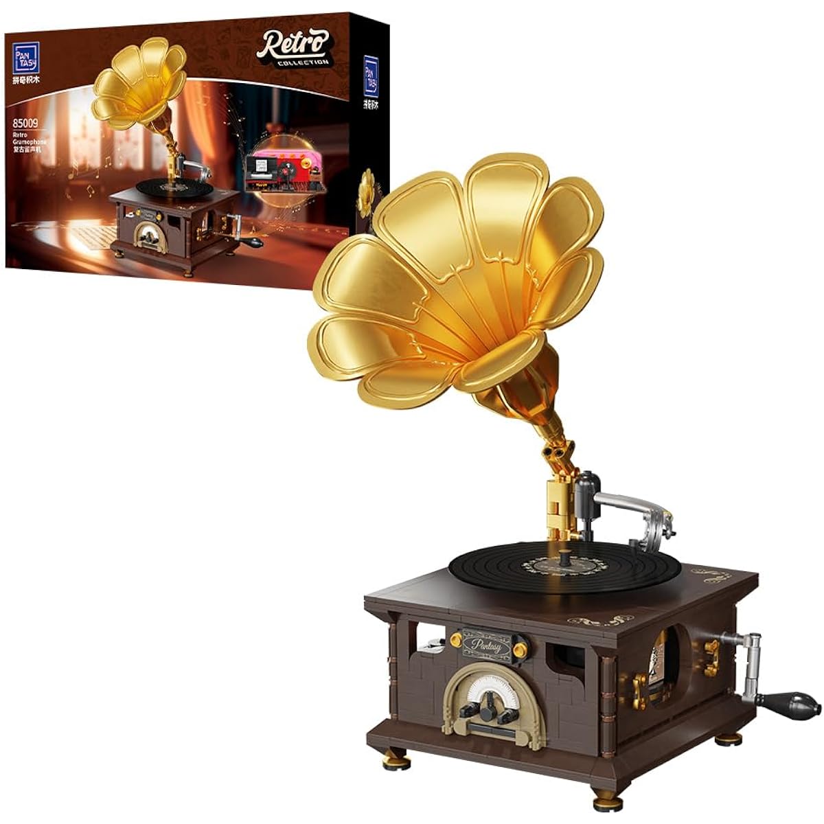 BRICKKK PANTASY Vintage Gramophone Building Blocks Set Retro Music Player Model Kit Music Nostalgia Masterpiece Realistic Turntable & Rotating Photo Album