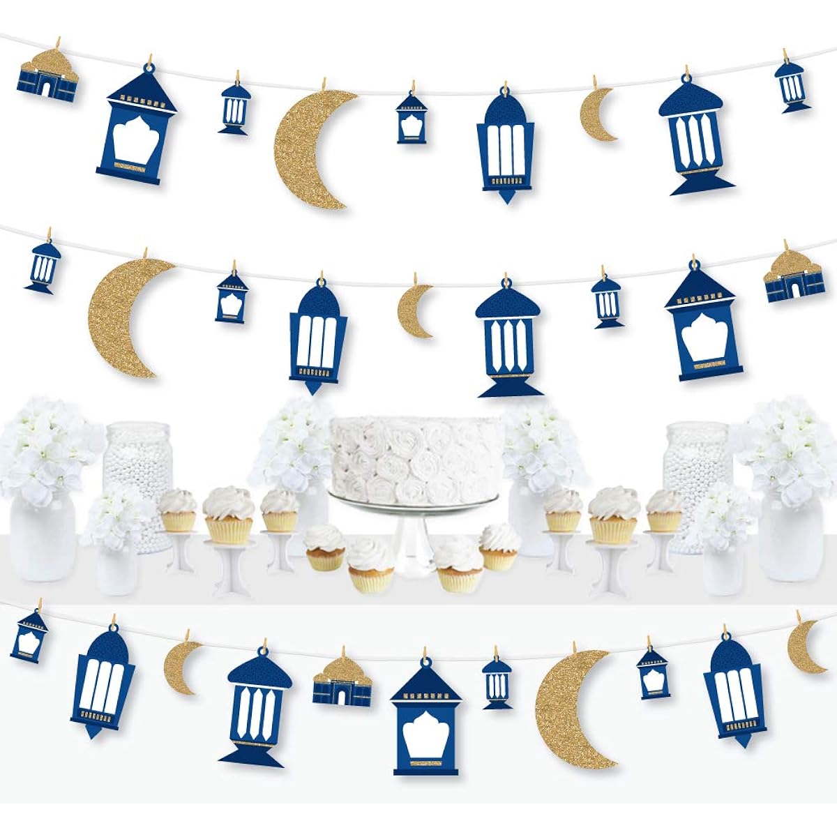 Big Dot of Happiness Ramadan - Eid Mubarak DIY Decorations - Clothespin Garland Banner - 44 Pieces