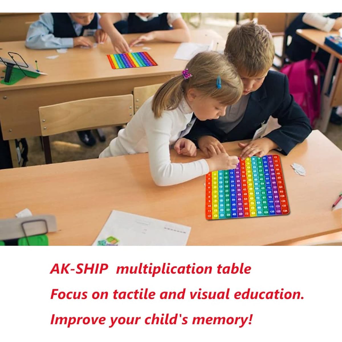 Multiplication Table PoP 12x12, AK-SHIP Rainbow Square Math Toy Number Toy Fidget Toy Stress Relief Fidget Game for Multiplication Learning Number Manipulation [24cm, 169 Bubbles]