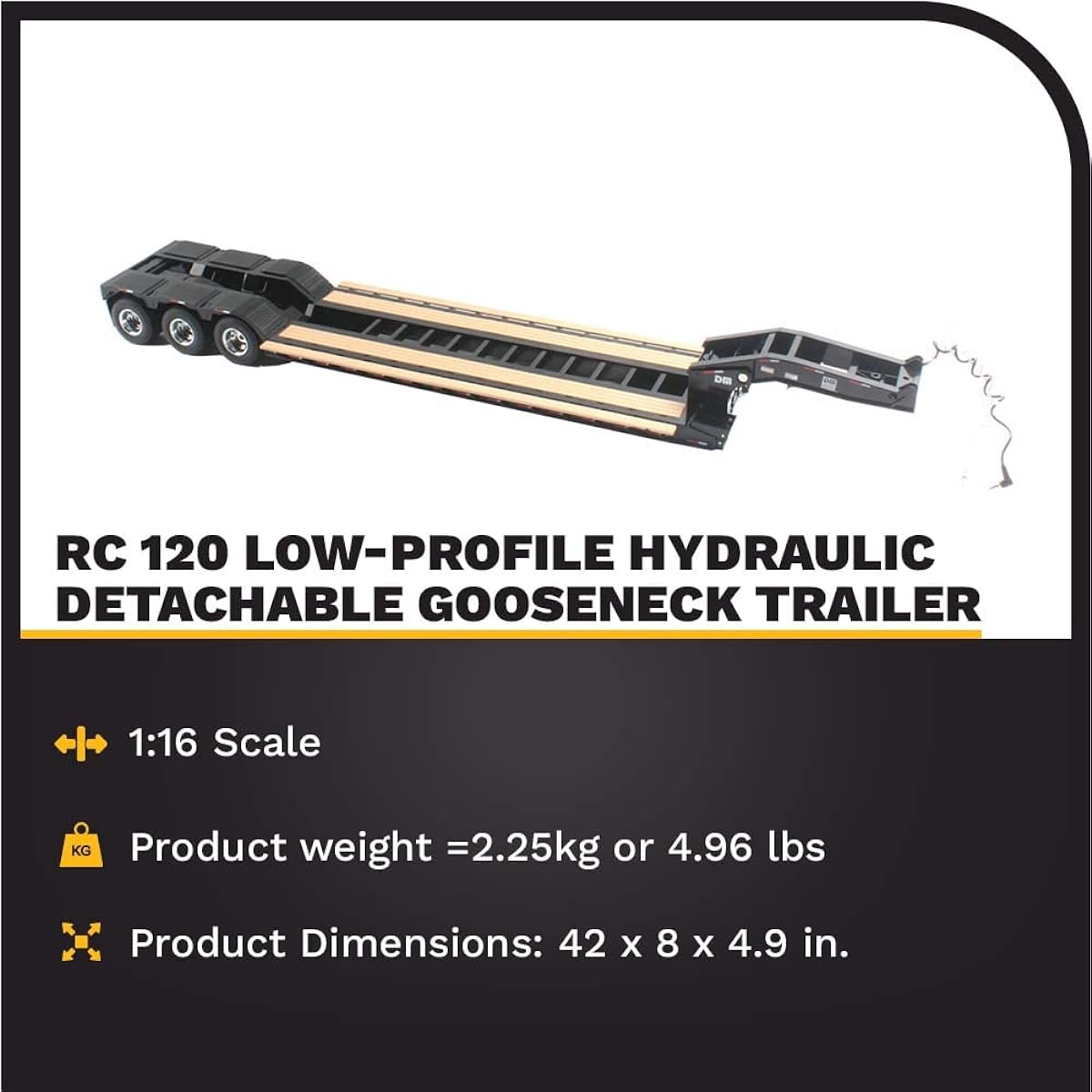 Diecast Masters RC Lowboy Trailer | Diecast Trailer Truck Accessory for Radio Control Tractors | 1:16 Scale Model Remote Control Trailer Attachment | Diecast Model 27008