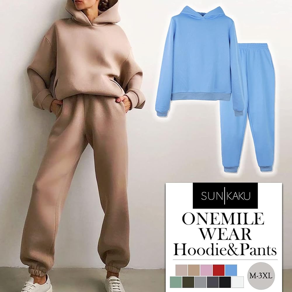 [SUN KAKU] 11 Color Sweatshirt Parka Setup Top and Bottom Set Women's Plain Big Silhouette Spring Autumn Winter M~3XL
