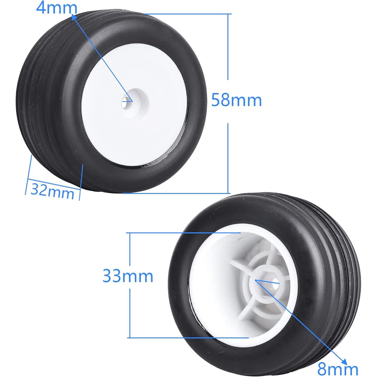 GrazyHobby 1/18 RC Buggy Tires and Wheels with Glue 8mm Hex Losi Mini-T 2.0 WLtoys A959-B Axial UTB18 Capra 1/18 RC Truck Off-Road Car (White Rims)