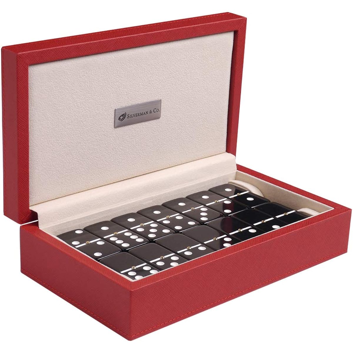 Silverman & Co. Double 6 Large Black Domino Set - Red Case