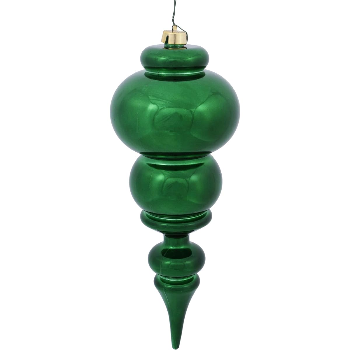 Vickerman Plastic Finial UV Resistant with Drilled Neck, Cap Secured & Green Floral Wire, 14, Emerald Shiny by Vickerman
