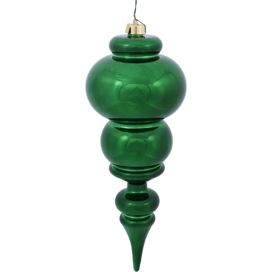 Vickerman Plastic Finial UV Resistant with Drilled Neck, Cap Secured & Green Floral Wire, 14, Emerald Shiny by Vickerman