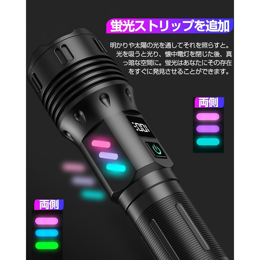 Helius Super Powerful Flashlight, LED, Military, Strongest, 89,0000 Lumens, Ultra Bright, Penlight, Type-C USB Rechargeable, 9000 M, Ultra Long Field, Handy Light, 5 Modes Dimmable, Zoom, Lightweight,