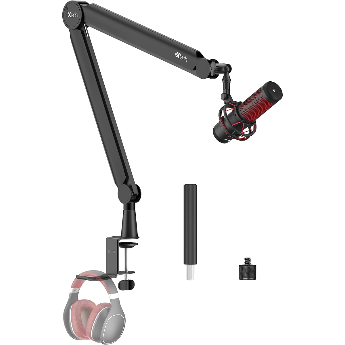 IXTECH Microphone Arm Boom Arm 360° Rotatable Microphone Boom Arm with Desk Mount Fully Adjustable for Podcast Video Game Radio Studio Recording Sturdy Universal VALIANT Pro