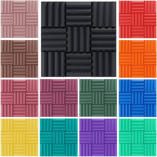 Wedge Style Acoustic Foam Panels 2 Pack - 12" x 12" x 3" Thick Tiles - Soundproofing Acoustic Studio Foam - Yellow Color