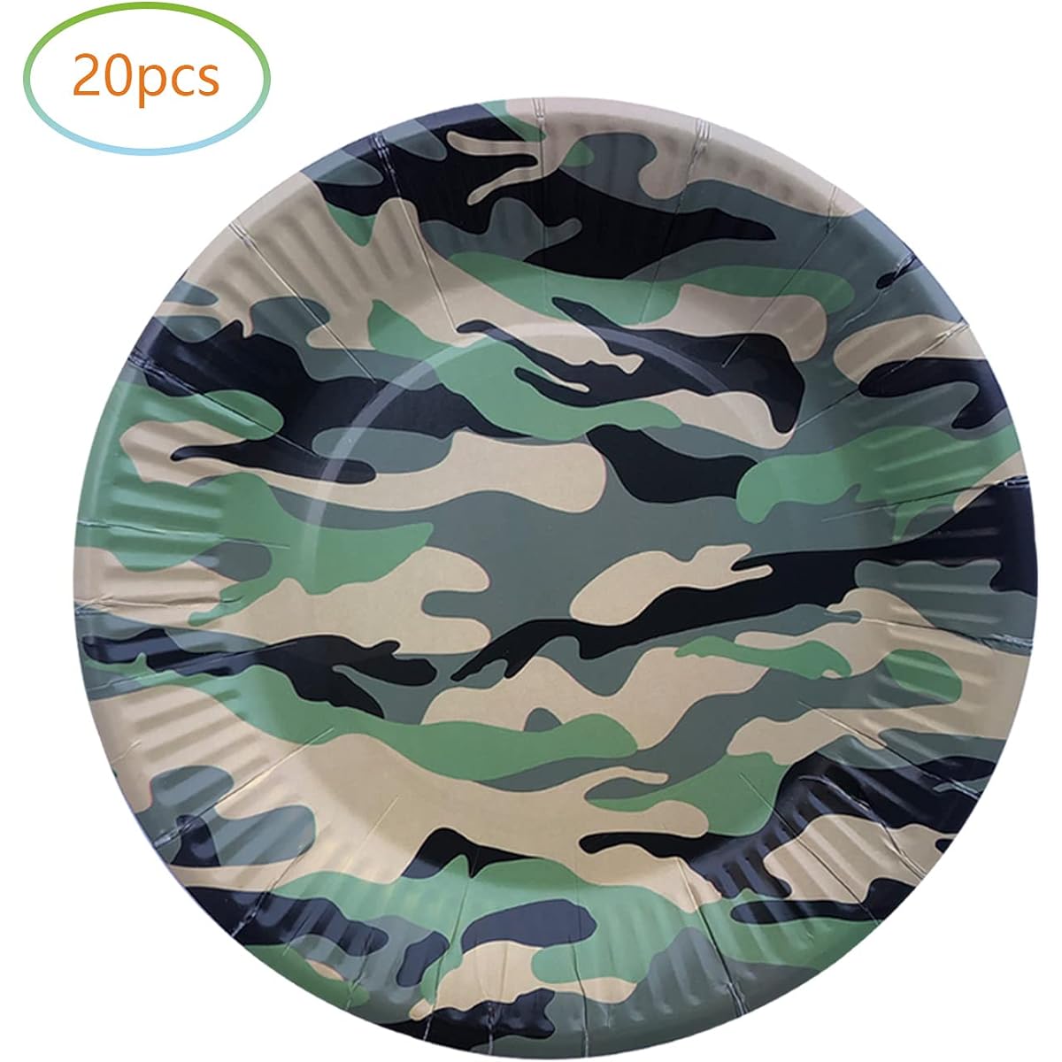 Fenghu Camouflage Birthday Party Supplies, 20 Plates and 20 Napkins, Camouflage Hunting Theme Birthday Party Decorations