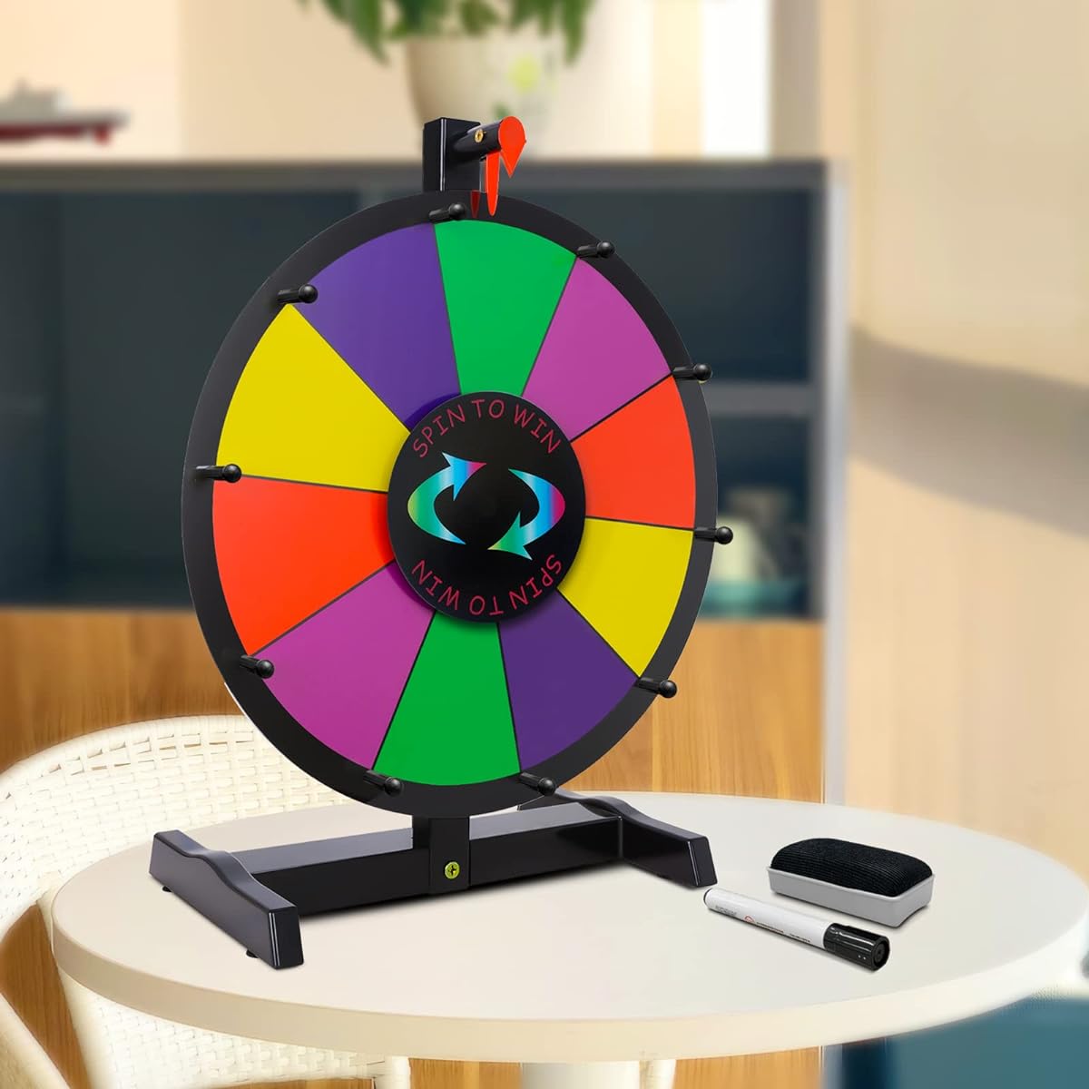 iElyiEsy Spinning Prize Wheel 15" with Stand 10 Slots Whiteboard Tabletop Spinning Wheel for Fair Carnival Party Pub Fortune Game