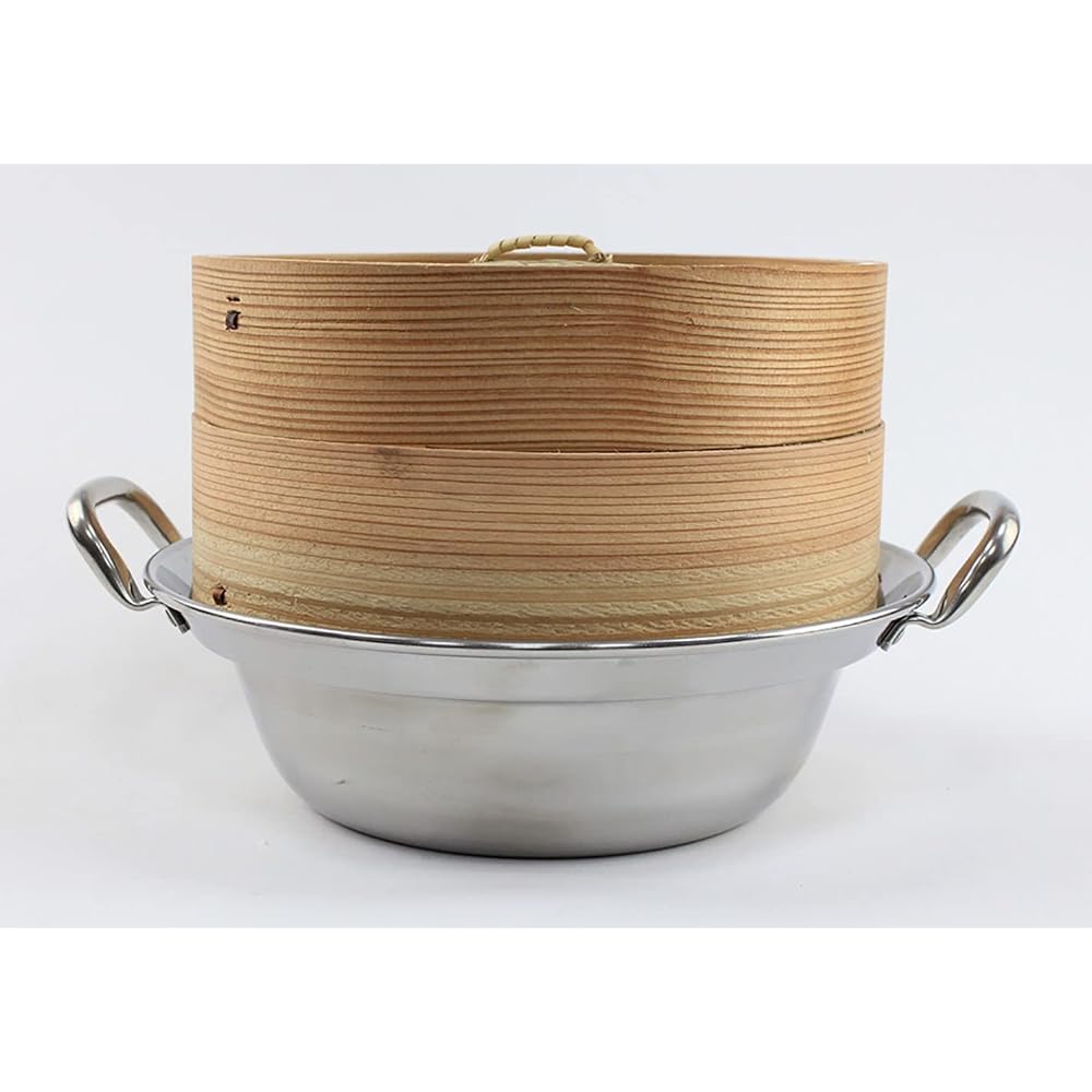 Manyo Made in Japan IH Compatible Stainless Steel Pot 30cm Set EX00412A Silver (Pot)/Natural Color (Seiro)
